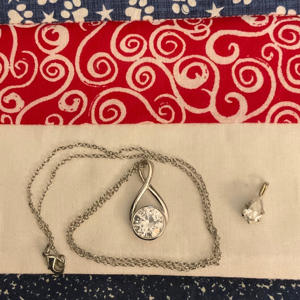 Sterling Silver Teardrop Pendant Necklace with Clear Crystal - additional charm.